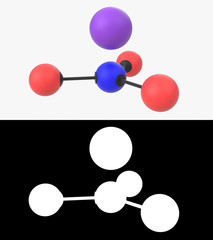 3D illustration of a potassium nitrate molecule with alpha layer
