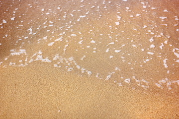 Fototapeta na wymiar top view abstract sea wave on sand beach .white little sea wave go on coat,copy space