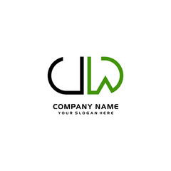 Icon Design Logo Letters UW Minimalist, oval-shaped logo, with colors, black, green, orange