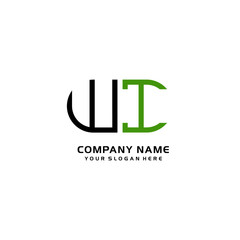 Icon Design Logo Letters WI Minimalist, oval-shaped logo, with colors, black, green, orange