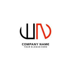 Icon Design Logo Letters WN Minimalist, oval-shaped logo, with colors, black, green, orange