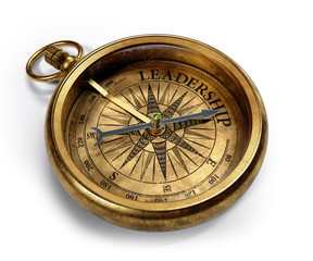 Vintage brass compass isolated on white background