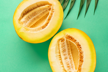 Sweet ripe melon on color background