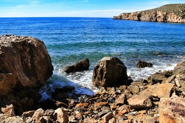 Fototapeta na wymiar Rocky beach in Mazarron, Murcia, southern Spain