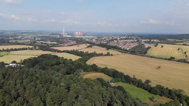 Rugeley Coal-Fired Power Station Juxtaposition Beautiful Cannock Chase Scots Pine Country Park Aerial 4K