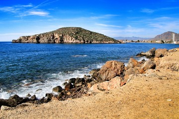 Fototapeta na wymiar Rocky beach in Mazarron, Murcia, southern Spain