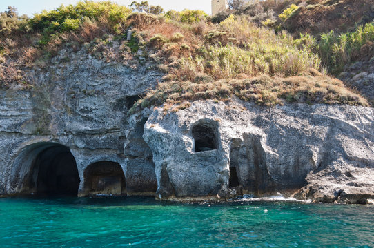 Caves of Pilate (Grotte di Pilato) in the island of Ponza on a beautiful summer day in August 2019.