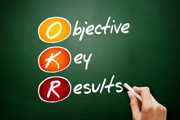 OKR - Objective Key Results acronym, business concept on blackboard
