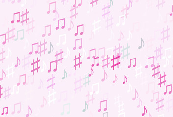 Light Pink vector background with music symbols.