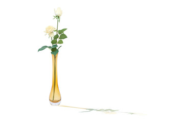 Bunch of white roses in a glass vase isolated on white background, vase with flower bouquet, with clipping path.