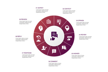 feedback Infographic 10 steps circle design.survey, opinion, comment, response icons