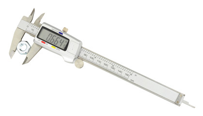 Digital vernier scale measuring caliper isolated on a white background
