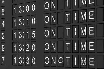 Departures board at the airport. Flight information electronically timetable. Split flap mechanical departures board. Flight schedule. Scoreboard flights - 293768581