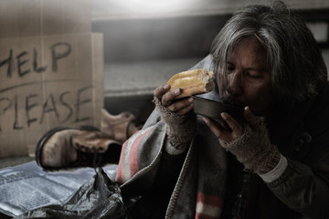 Homeless people living in various cities He waited and needed help from the kind people to give him all the necessary things, clothing, bread, water, and home. He is dirty and has no money with him.