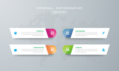 Infographic template with 4 options, workflow, process chart,Timeline infographics design vector can be used for workflow layout, diagram, annual report, web design, steps or processes. - Vector
