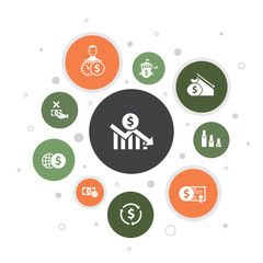 financial crisis Infographic 10 steps pixel design.budget deficit, Bad loans, Government debt, Refinancing icons