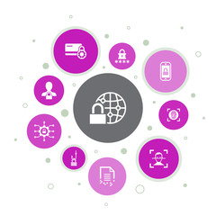 Internet Security Infographic 10 steps pixel design.cyber security, fingerprint scanner, data encryption, password icons