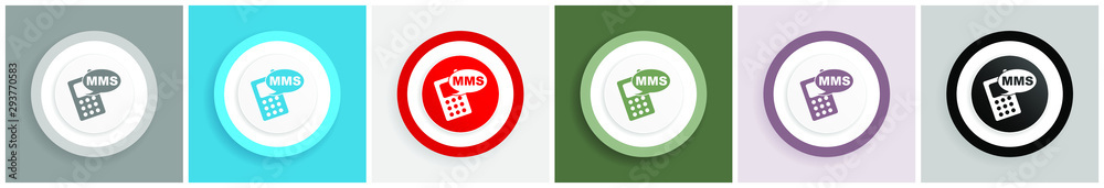 Aufkleber Mms icon set, colorful flat design vector illustrations in 6 options for web design and mobile applications