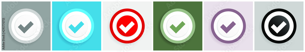 Poster Accept icon set, colorful flat design vector illustrations in 6 options for web design and mobile applications
