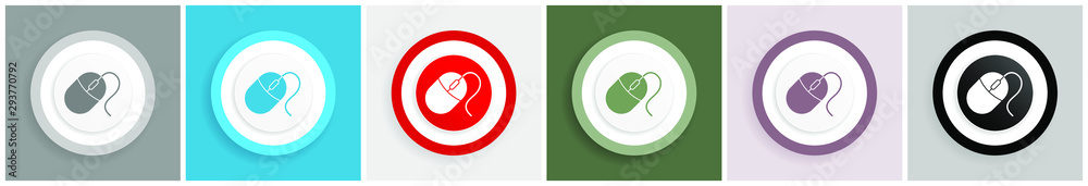 Leinwandbilder Mouse icon set, colorful flat design vector illustrations in 6 options for web design and mobile applications