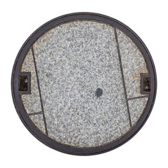 Fototapeta na wymiar Rusty manhole cap, grunge manhole cover, round, isolated on white background with clipping path.