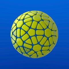 3d abstract bright yellow ball on deep blue background