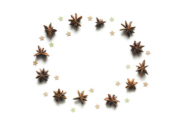 Christmas Frame With Anise Stars On White Background