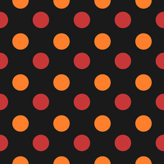 Orange Red Black polka Dot Seamless Pattern. It can be used for fabric, stationery, packaging.