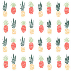 Cute pineapples pattern. Tropical print. Exotic fruits on white background..