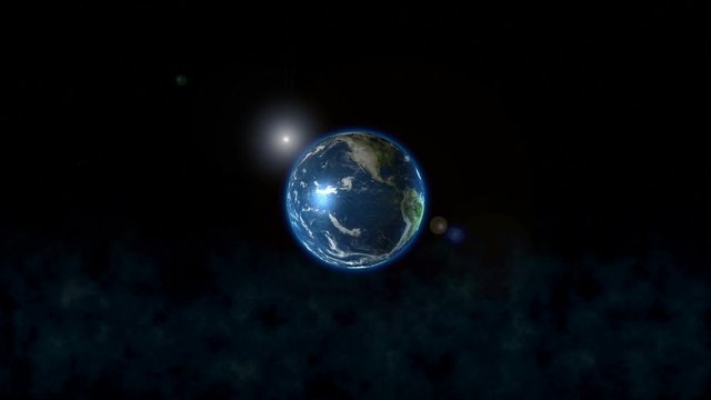 Planet Earth from space rotation approximation in motion, glare of light, realistic animation