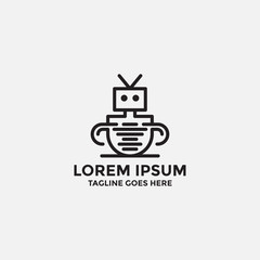 robot line logo design template - vector