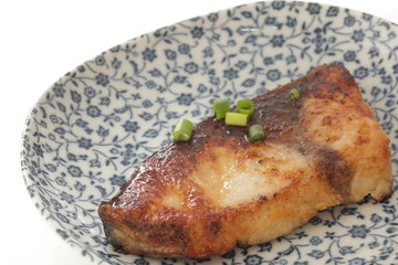 Japanese food, pan fried yellow tail fillet	