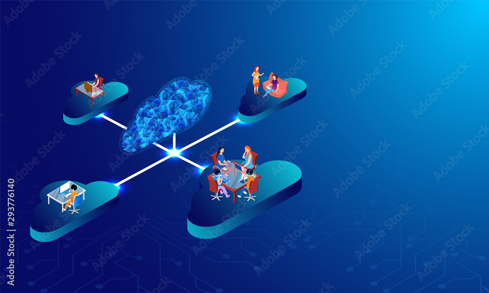 Canvas Prints cloud storage or data sharing concept based design, people working in different platforms, digital d