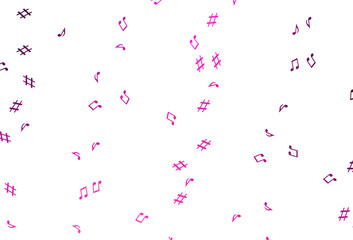 Light Pink vector background with music symbols.