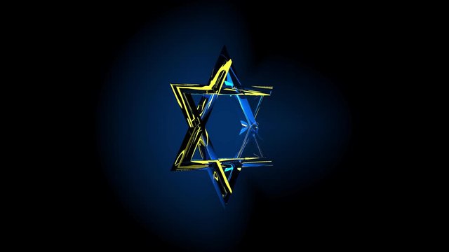 The hexagonal star of David shines and rotates. The symbol of the Jews
