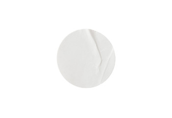 Blank white round paper sticker label isolated on white background with clipping path