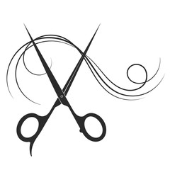 Scissors and lock of hair to a beauty salon and barber shop silhouette
