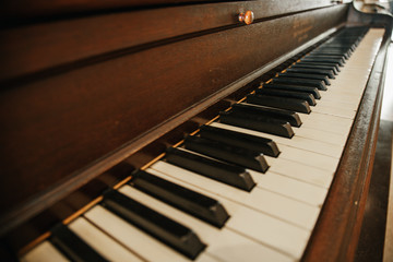 Piano key with brown black and white tone. Abstract of song and sound.