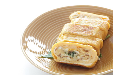 Japanese food, shiso herbal in Egg roll Tamagoyaki