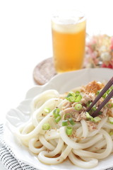 Japanese food, chikuwa fish cake mixed with Udon noodles