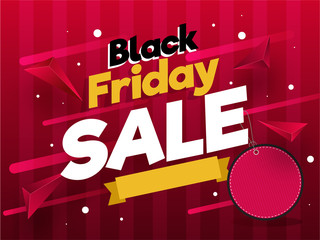 Black Friday Sale poster design with blank tag and abstract elements on red background.