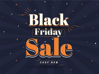 Flat style website poster or flyer design with lettering of Black Friday Sale on blue ray background.