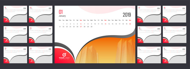 Year 2019, Calendar design with space for your image.