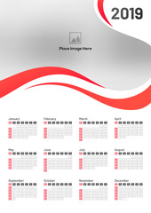 Yearly wall calendar design for 2019 with space for your image.