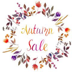 Hand paint illustration. Watercolor frame with lettering on white background.