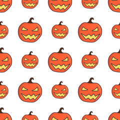 Cartoon carved halloween pumpkin seamless pattern