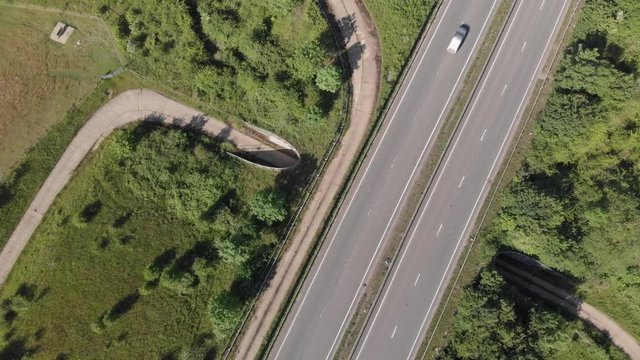 Bird's Eye View Duel Carriage Way Over Farm Track Tunnel Aerial 4K Cine D