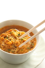 Asian instant noodles in white cup