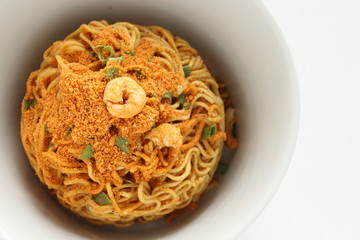 Asian instant noodles in white cup