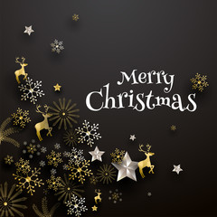 Fototapeta na wymiar Merry Christmas greeting card design decorated with festival ornaments.
